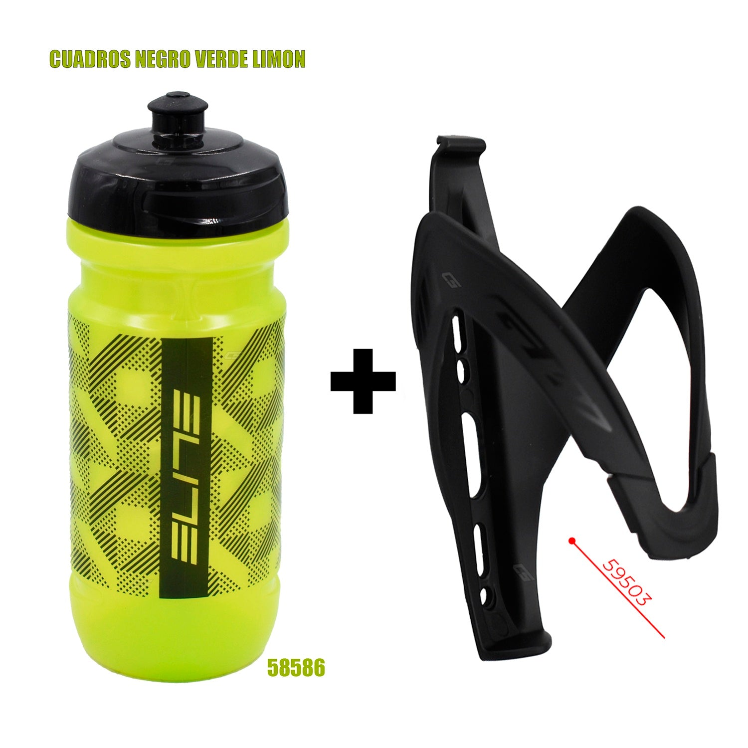 Combo Caramañola (Termo) + Soporte Caramañola Gw Cuadros Verde Limon